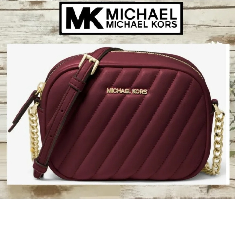 Michael kors rose small quilted oval camera x- body in Merlot vegan foux leather